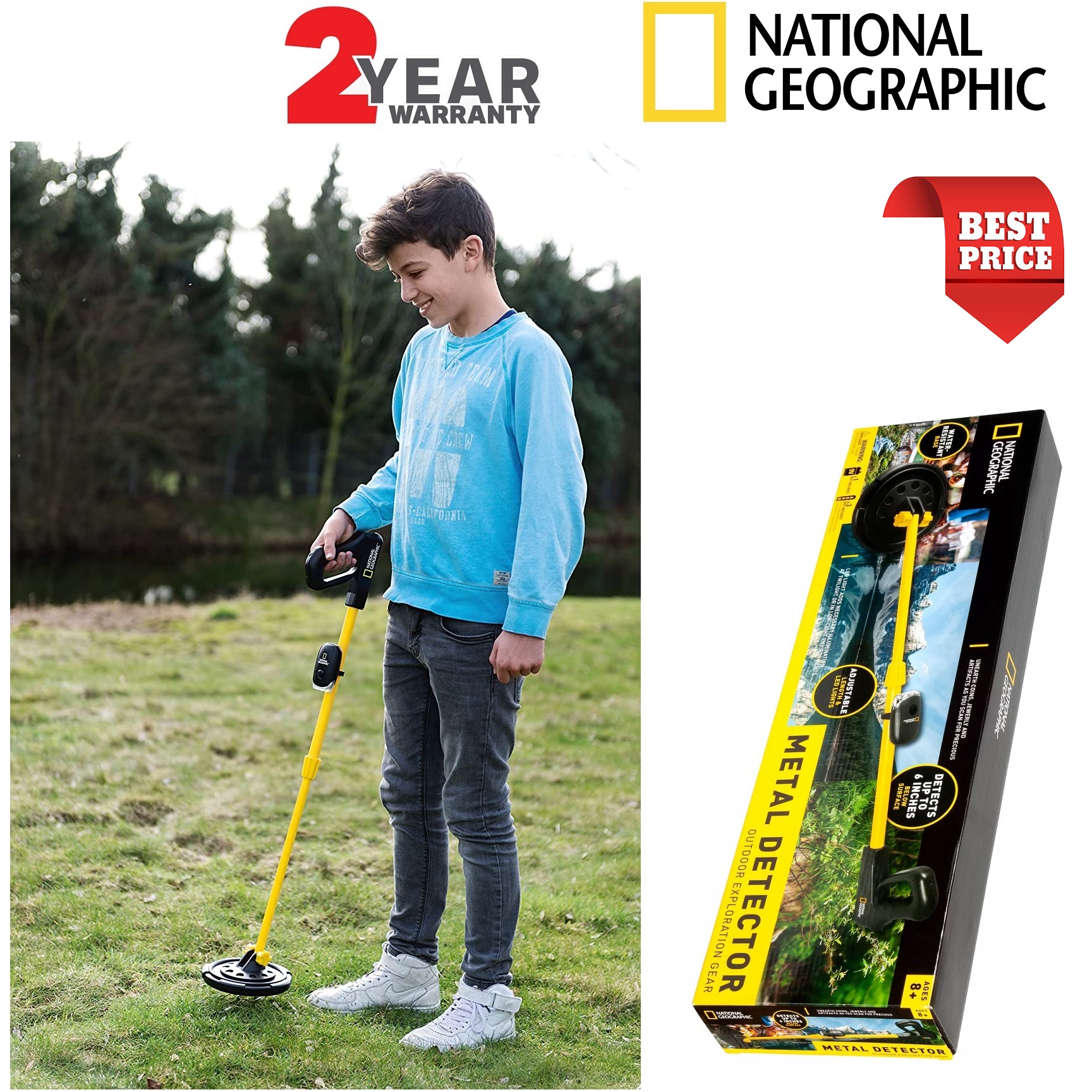 National Geographic Junior Metal Detector With waterproof dual coil